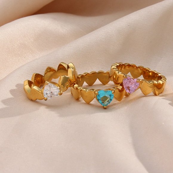 Heart Shape Zircon 18K Gold Plated Stainless Steel Ring - Picture 9 of 12